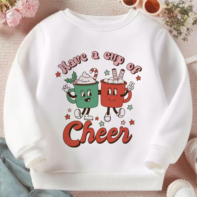 Kids Crewneck Sweatshirt, Cute Mug Cup Graphic Print, Soft Loose Fit Long Sleeve Pullover