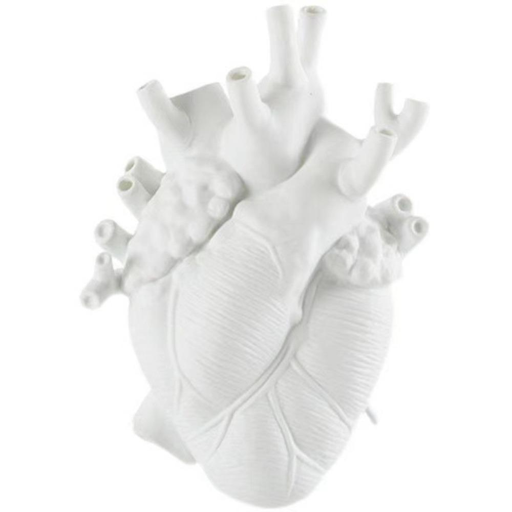 Resin Heart Shaped Vase Multiple Sockets White/Red Desktop Flower Pot Sculpture Design Dried Flower Container