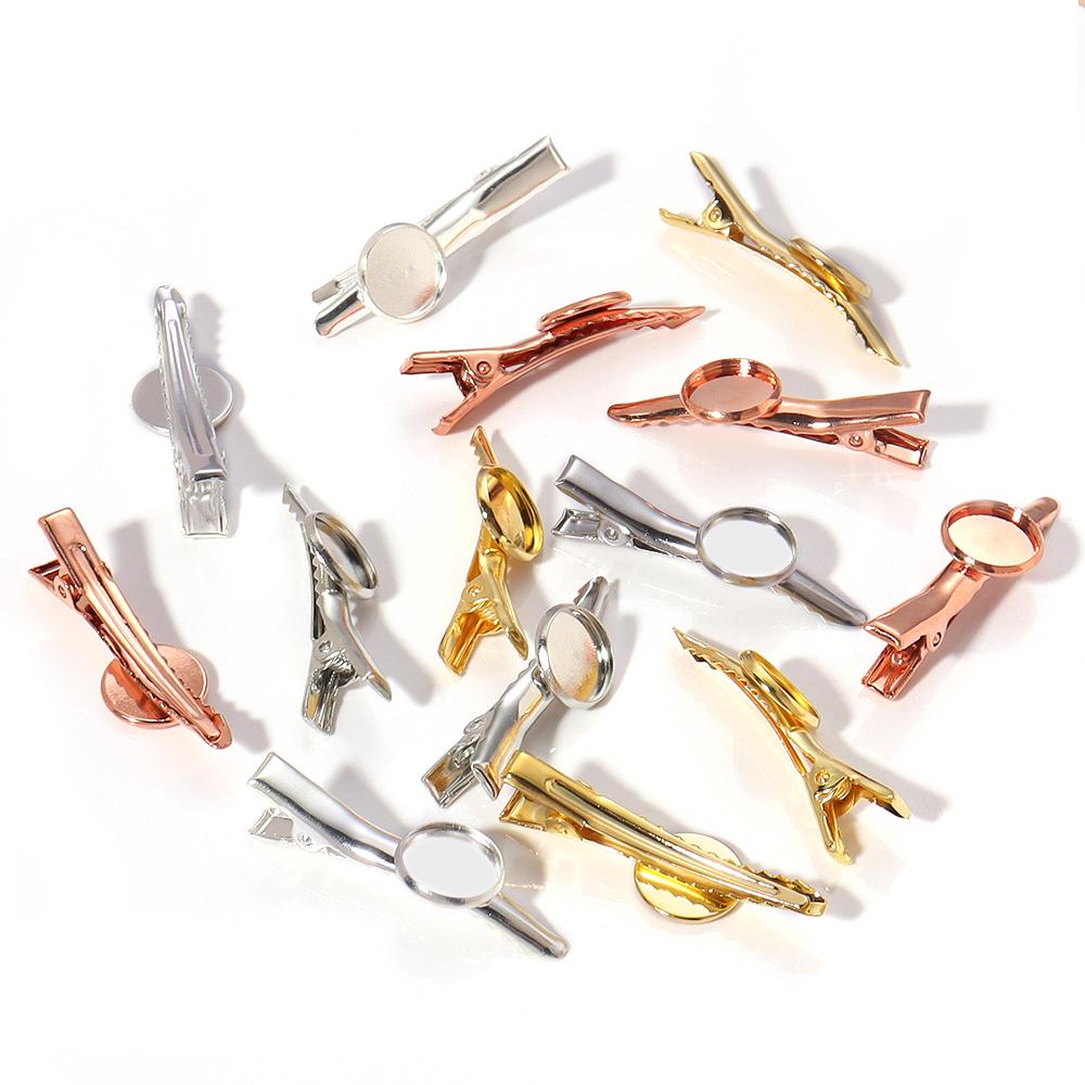 10pcs 12mm Iron Hairpin Hair Clips Metal Pointed Hairclip With Tray Hairpin Base Setting Cabochon Cameo For DIY Hair Accessories