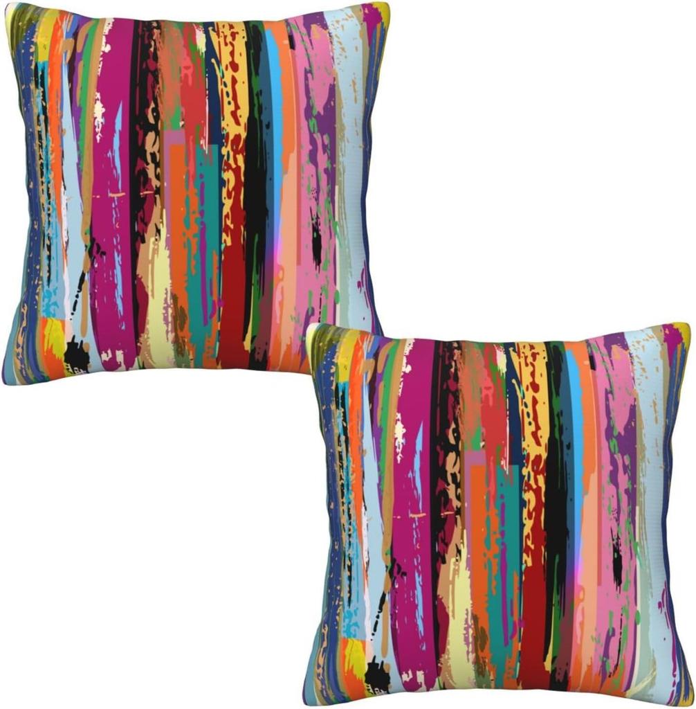 1pc Multicolored Rainbow Abstract Throw Pillow Covers 10x10 Inches Set of 1, Decorat