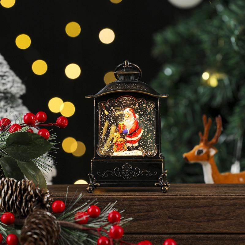 Weihnachts-Retro-Dekorationsartikel, Weihnachts-Windlaternen, Handgehaltene Wassertragende Flachlampe mit Weihnachtsmann, Leuchtband, Musikgeschenk-Ornamente