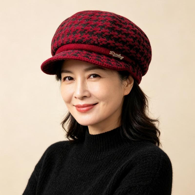 Middle-aged and Elderly Thermal Hats, Children's Autumn and Winter Fashion Berets, Ear Protectors, Mother Hats, Fleece and Cold-proof Knitted Wool Hat