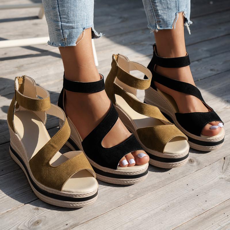 Women Fish Mouth Platform Sandals Open Toe Casual Zipper Sandals Lightweight Non Slip Wedges Designer Shoes Zapatos De Mujer