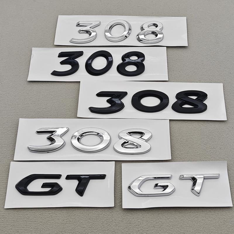 OQUP8 3D ABS Chrome Black Logo 308 GT Emblem Letters Sticker Car Rear Trunk Badge For Peugeot 308 GT SW Line GTI T9 T7 P5 Accessories