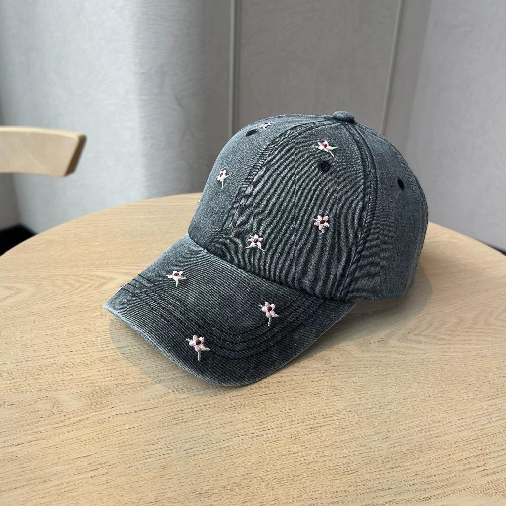 Retro Pure Cotton Washed Embroidery Small Flower Soft Top Cap Children Travel Street Shot Show Face Small Sweet Cap