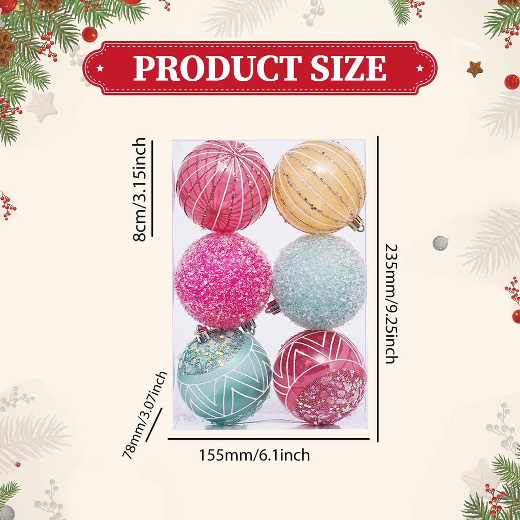 6 Pieces Christmas Ball Ornaments Tree Hanging Balls with Hole Xmas Decorations