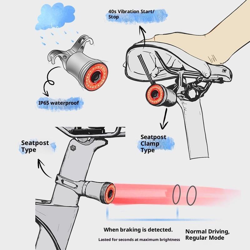 Bicycle Intelligent Induction Brake Tail Light Road Car Warning Light Outdoor Bicycle Light Sensing Riding Light