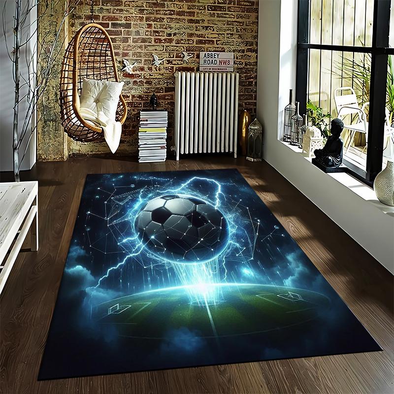Glowing Soccer Ball on Field with Lightning and Futuristic Design Suitable for use as an anti-slip for living room bedroom sofas