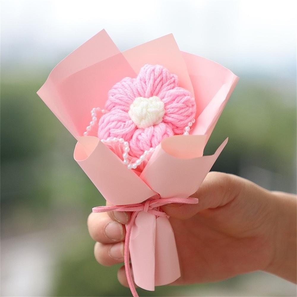 Knitted Flower Rose Sunflower Bouquet Fake Flowers Finished Hand Crochet Woven Wedding Party Valentine's Day Gift Home Decor