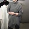 Autumn Minimalist Loose Half High Neck Tee for Women Asymmetric Casual Long Top