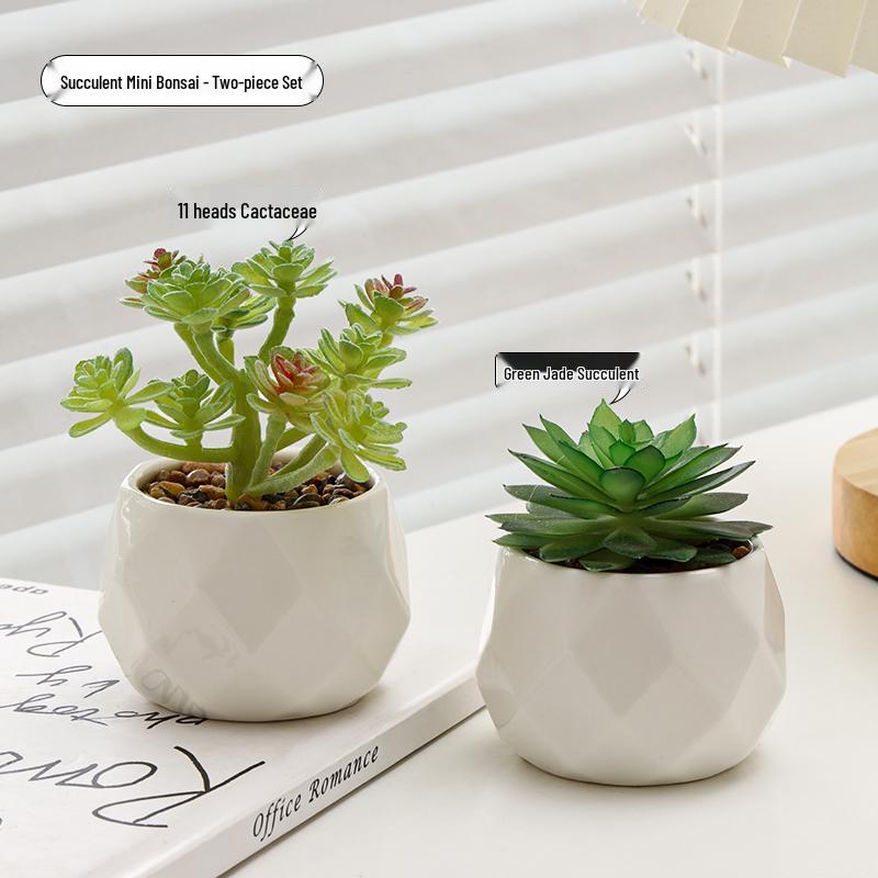Small Indoor Potted Succulent - Artificial Green Plant Ornament for Home, Office, or Desktop Decor