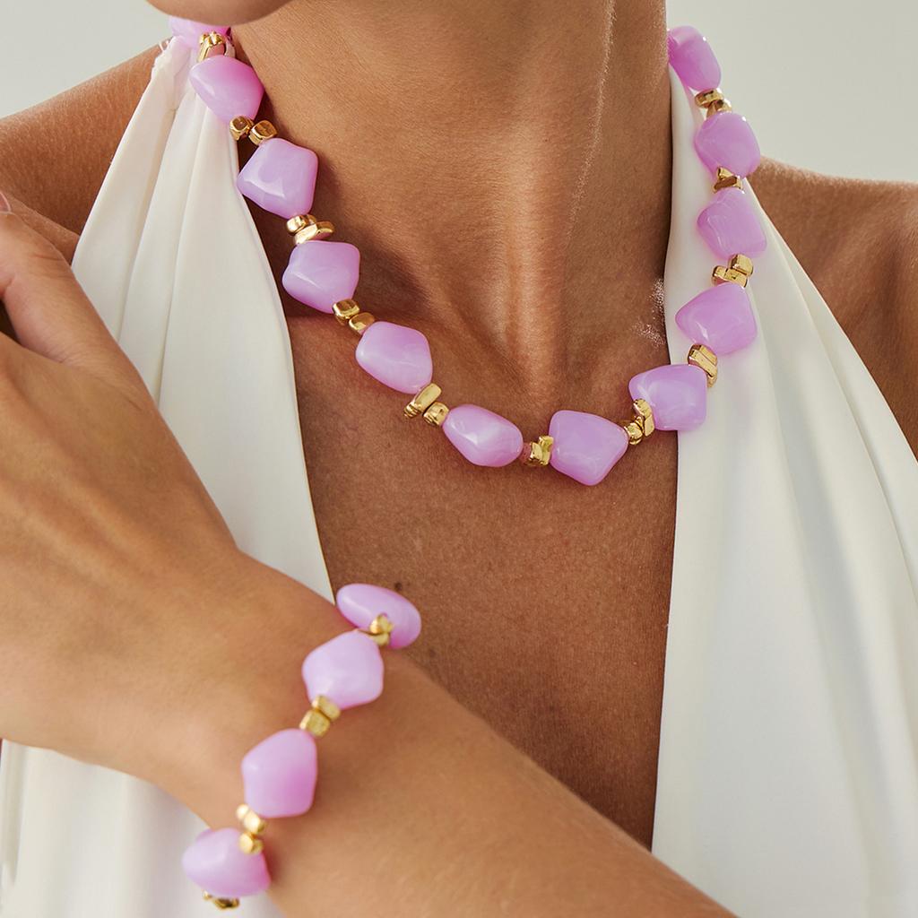 Design Sense Irregular Imitation Crystal Resin Necklace, Personalized Special-Shaped Beaded Collarbone Chain Choker