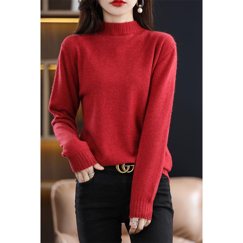 Women's High Neck Loose Pullover: Pure Wool & Cashmere Knit Sweater, Autumn/Winter Base Layer