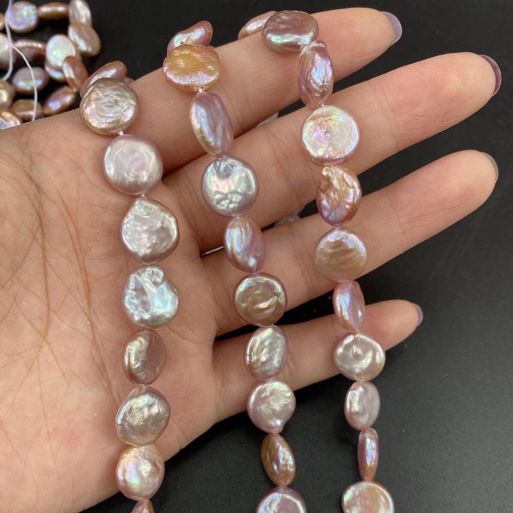1String, Button Shape Pearls, 11-12 Mm, Natural Freshwater Pearl Beads for Jewelry Making DIY Supplies, Women's Craft Gifts 36cm