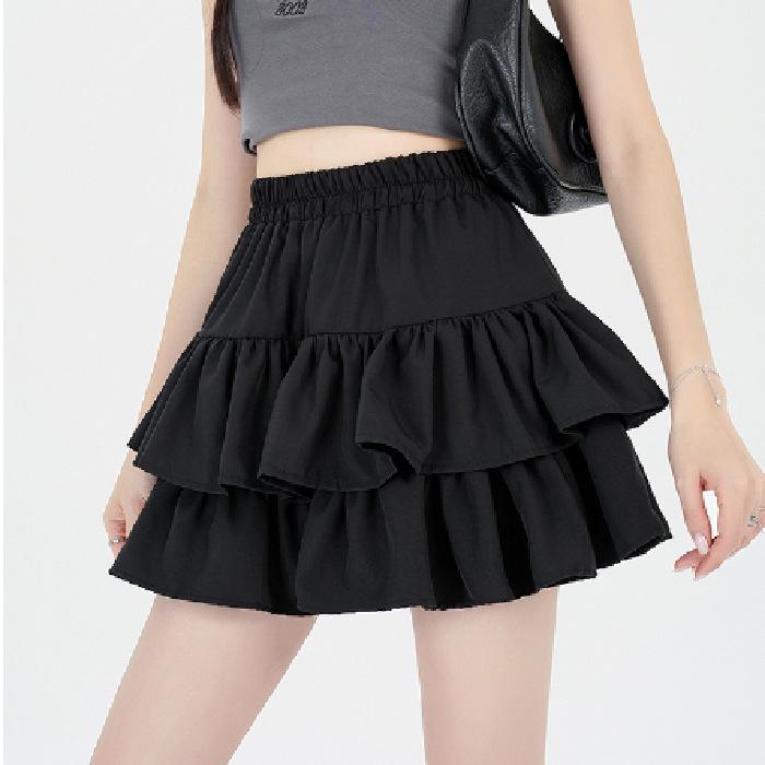 Women's Summer White Ruffle Puff Cake Dress - Ballet-Style High Waist A-Line Midi Skirt