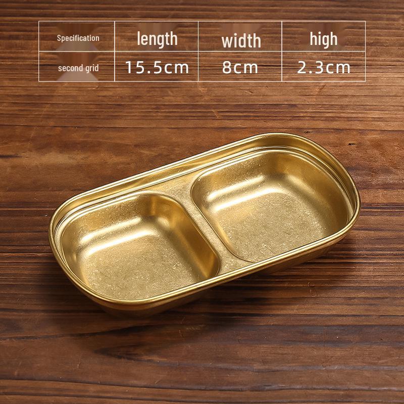 Retro Gold Stainless Steel Tableware Set: Rectangular Plate, Seasoning Dish, Bowl, Water Cup, Chopsticks, Spoon.