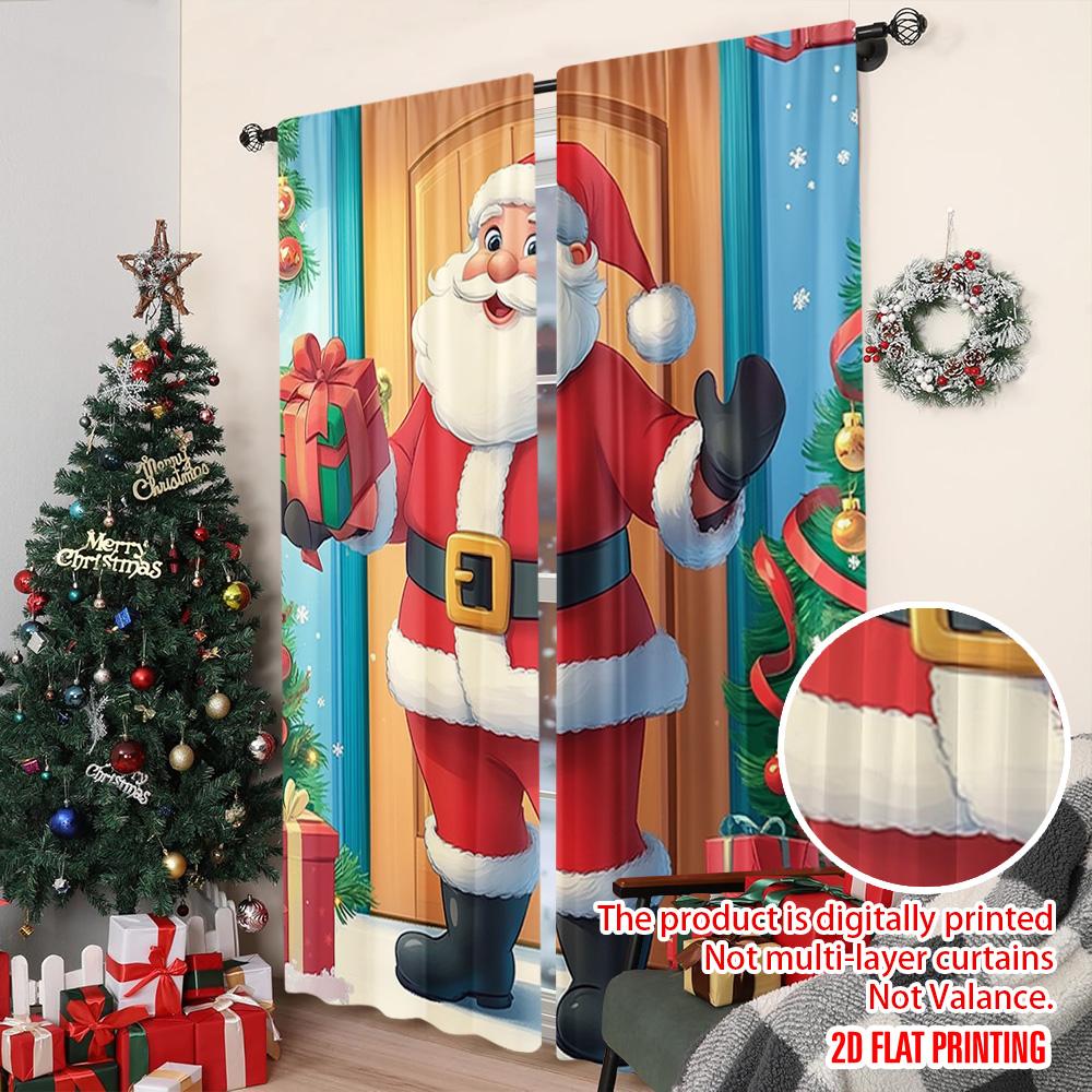 2pcs 2D flat printing Christmas Party Curtain Santa Christmas Versatile Fabric Without Electricity Party Decorations for Holiday