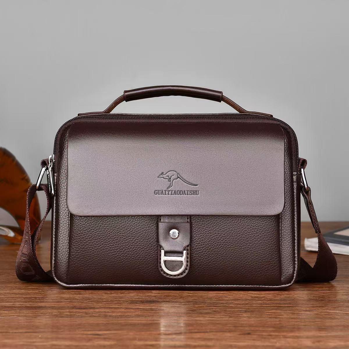 Мужская кожаная сумка кроссбоди и на плечо - Повседневный рюкзак и подвесная сумка коричневый/красный