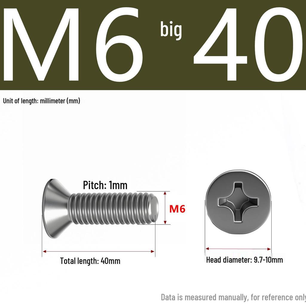 201 Stainless Steel Countersunk Phillips Head Screw: Flat Head Bolt M2-M8