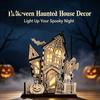 Immersive Lighted Holiday Figurine 3D Halloween Village Haunted House Figurine, Spooky Light Up Wooden Castle Ornament Festival Interior Furnishing
