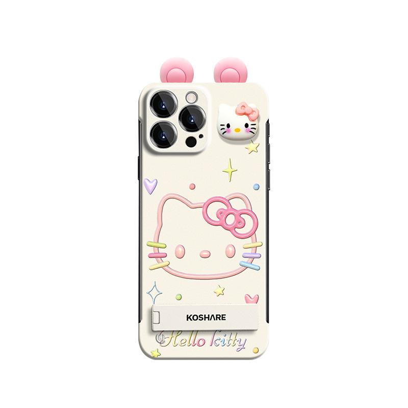 Cute Hello Kitty doll bracket is suitable for Apple 11 mobile phone case 11PRO borderless 11 fine hole anti-drop X ultra-thin.