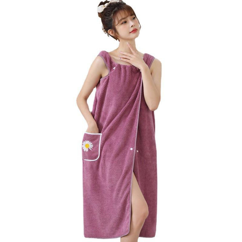 Coral Fleece Wearable Bath Towel: Thick, Soft, Absorbent Bathrobe for Women