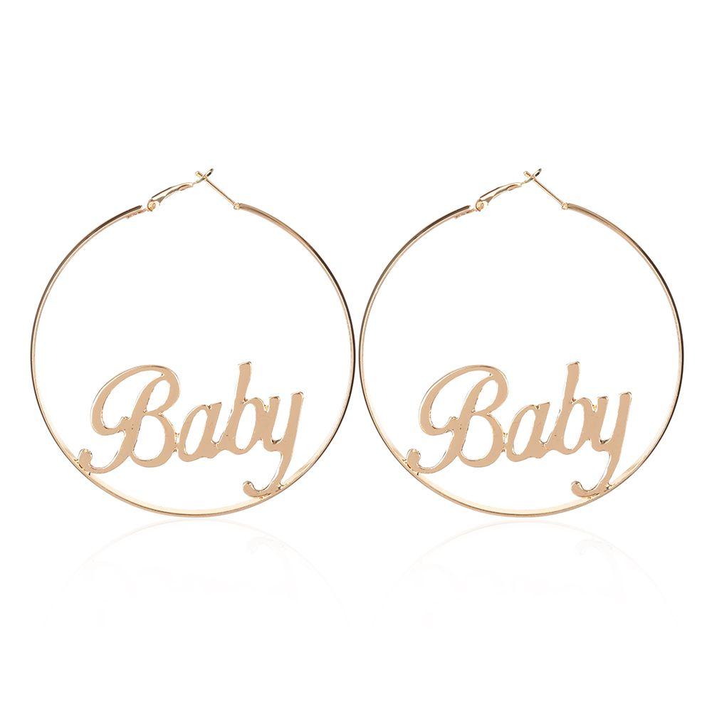 Party Gold Hip-hop Jewelry Gift Hyperbole Large Circle Femme Baby Letter Round Hoop Earrings