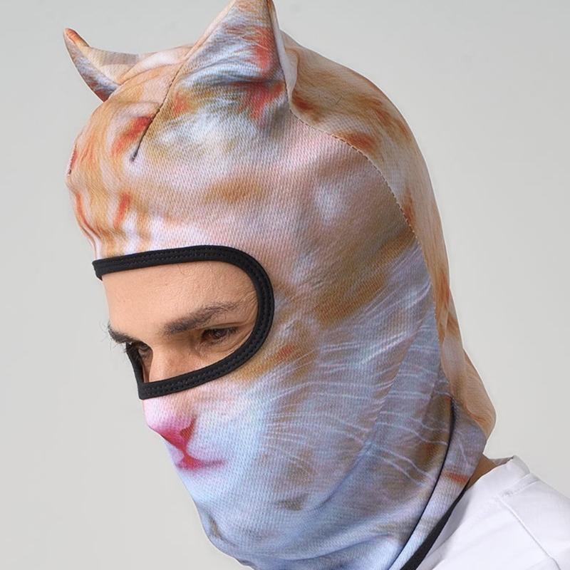 Elastic 3D Cats Pattern Balaclava Mask for Running Hiking and Skiing Comfortable Ice Silk Headcover for Outdoor Actvitiy