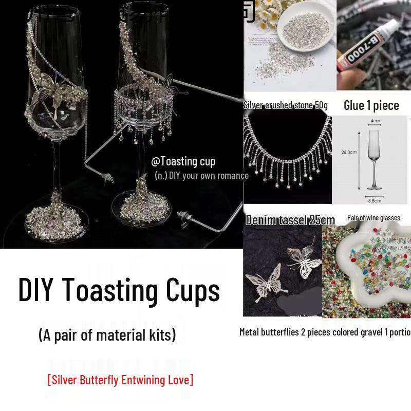 Purple Tassel Mosaic Butterfly Champagne Toasting Glass DIY Kit for Weddings