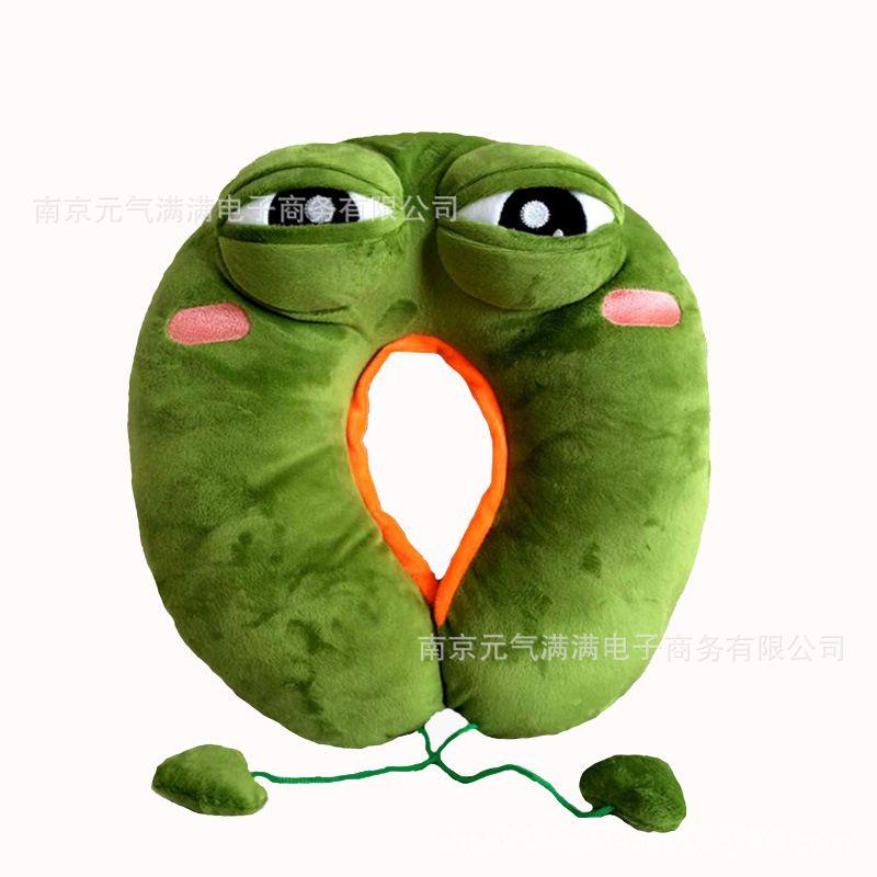 

Грустный лягушонок Пепе U-образная подушка Зеленая плюшевая подушка Портативная и подарки Удобная