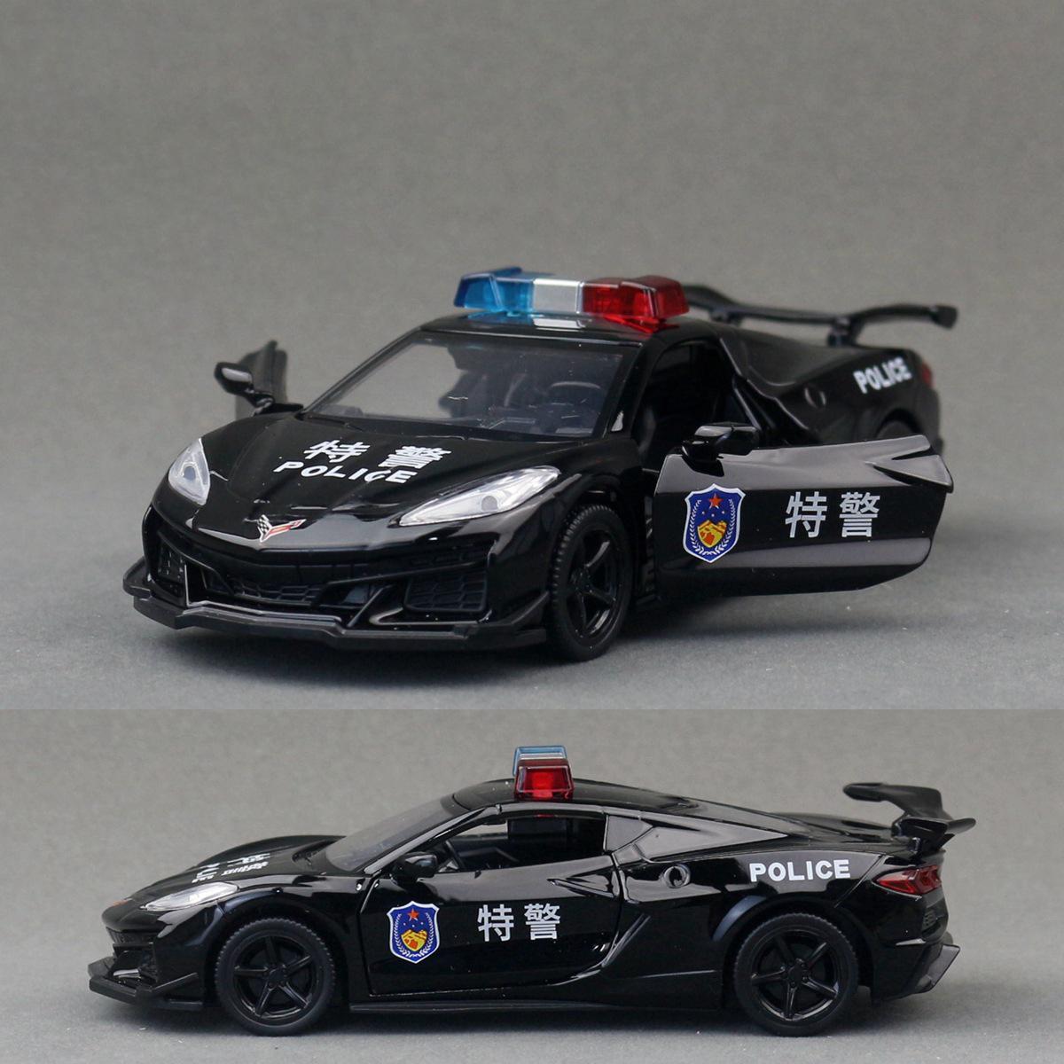

1:32 Chevrolet Corvette Z06 Police Alloy Model Car Toy Diecasts Metal Casting Sound and Light Car Toys For Children Vehicle чорний