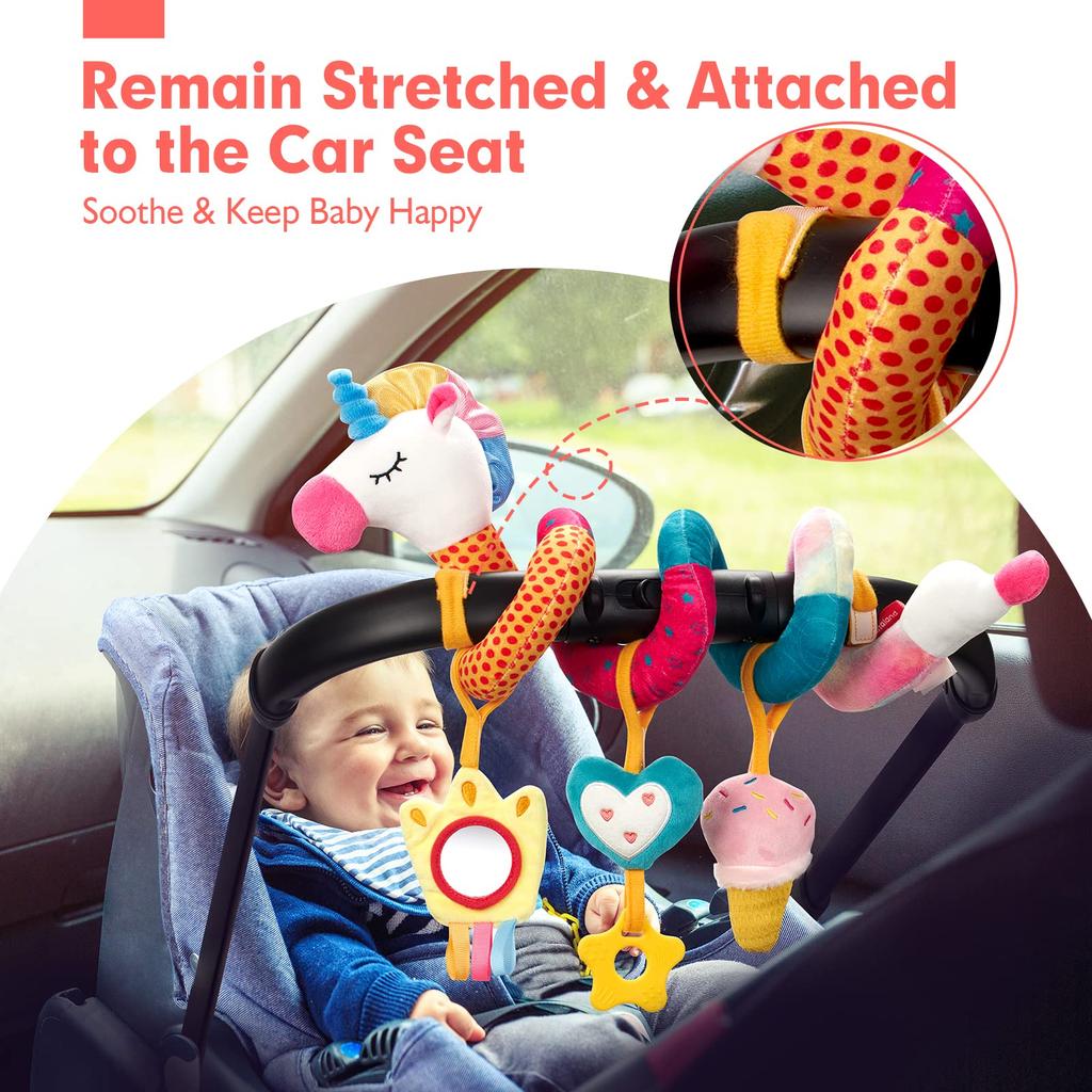 Non-Toxic Car Seat Toys For Babies Rattle Mirror Crinkle Squeaky Carseat Stroller Toys 0-6 Months Developmental Newborn Baby Children Gifts