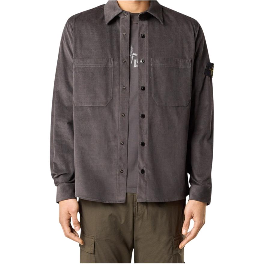STONE ISLAND Ss25 Solid Logo Badge Metal Dark Button Corduroy Long Sleeve Shirt Men Shirts Carbon-Grey K1S1512001-13S0144-V0065