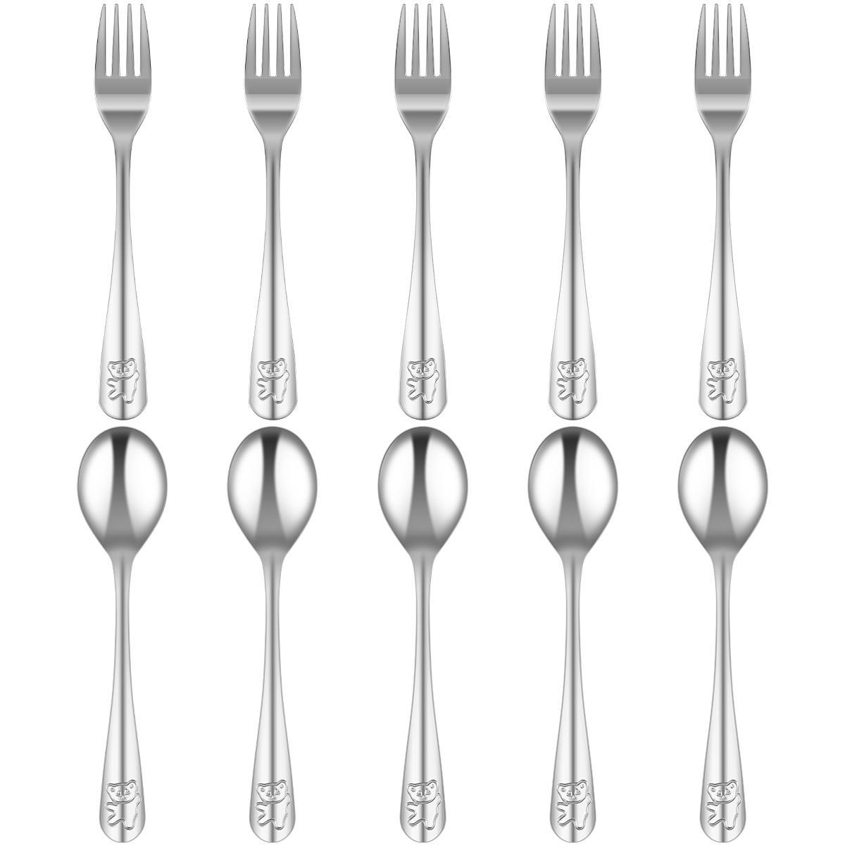 

10-20Pcs Silver Cutlery Set 410 Stainless Steel Kids Fork Spoon and Cutter Set Funny Cartoon Bear Flatware for Children Toddler