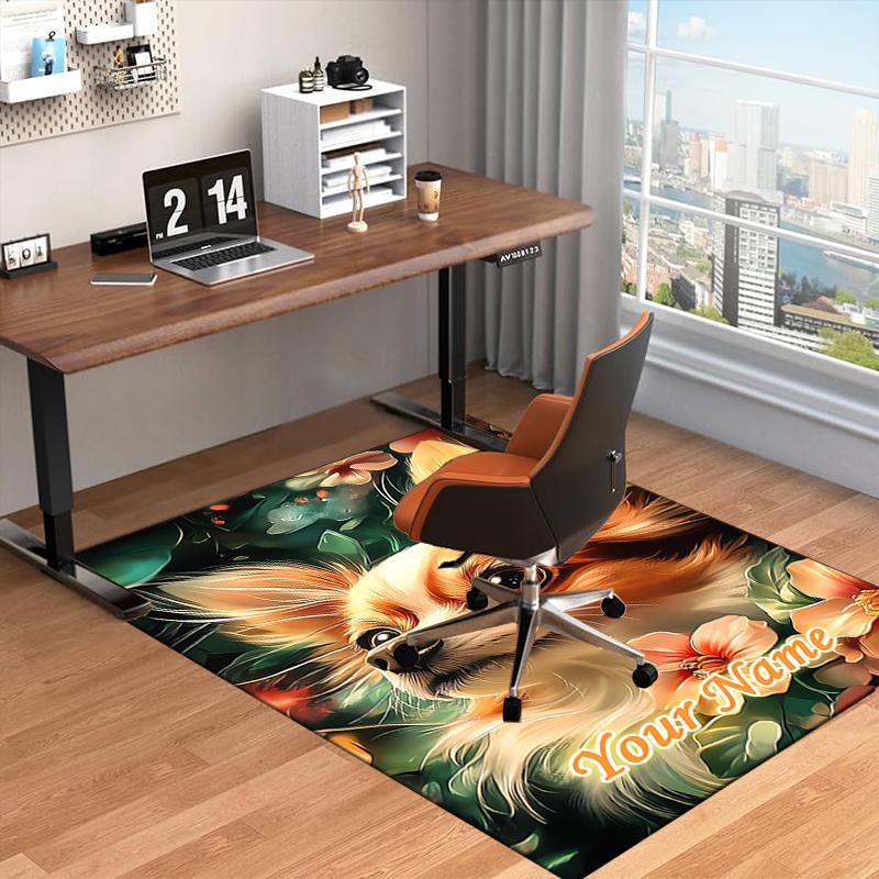 1PC Custom Name Floral Canine Portrait Theme Floor Mat Ideal for Living Room, Game Rooms, Office, Bedroom, Floor Mat Playful Design