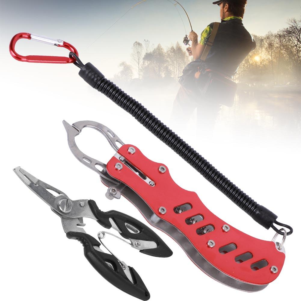 Angelzange Mehrzweck Tragbar Angelzange Fischgreifer mit Fangband und ScheideRot