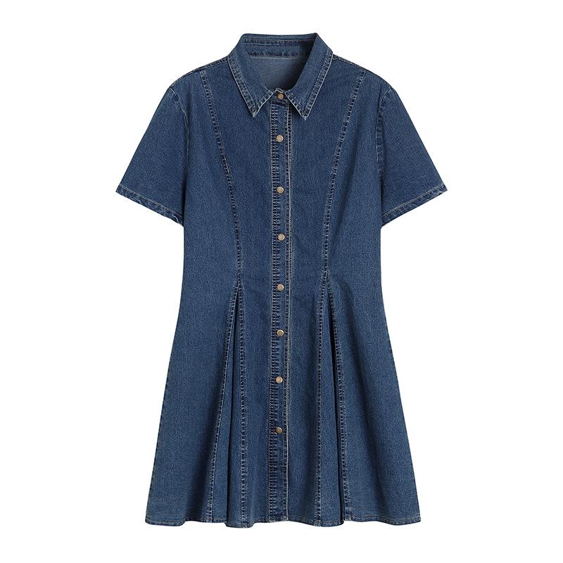 

Элегантная джинсовая юбка с высокой талией и облегающего кроя - женский большой размер, дышащее, удобное платье А-силуэта для лета (#9795) 1XL (suggested 120-140 lbs) синий