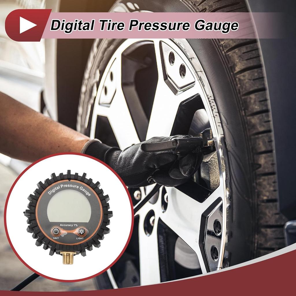 1Pcs Universal Digital Tire Pressure Gauge 1/8" NPT without Battery 0-250PSI Digital Air Pressure Meter for Cars