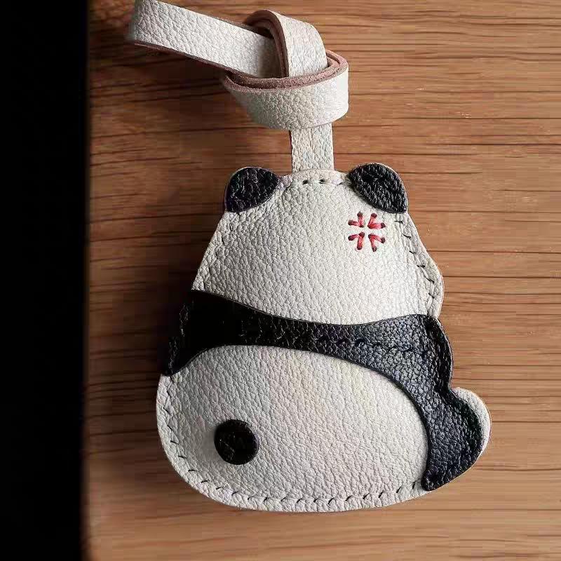 Handmade Sheepskin Leather Bag Charm Panda Leather Bags Pendant Personalized Creative Car Keychain Birthday Bag Accessories