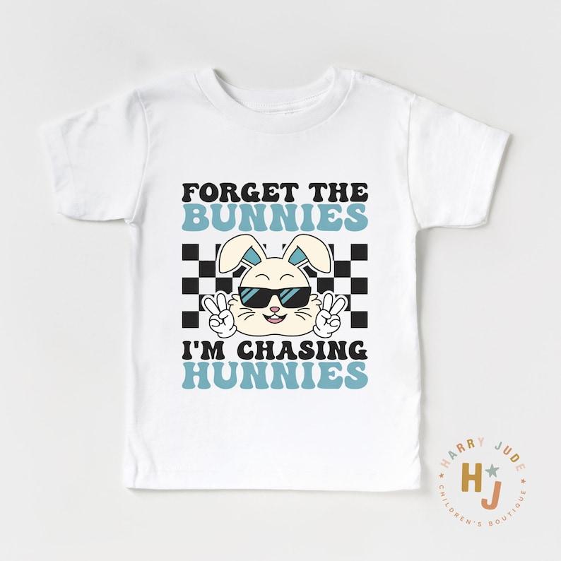 Forget the Bunnies I m Chasing Hunnies Kids Tee, Easter Toddler Tee, Funny Boys Easter Shirt, Checkered Boy Bunny T-Shirt, Retro Boys TShirt 150