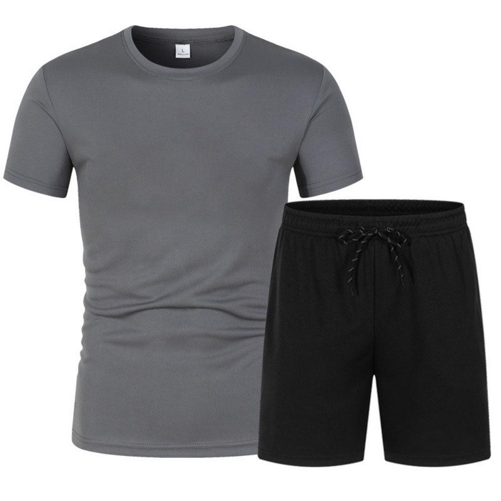 Men's Quick-Dry Summer Fitness Set: Solid Color Short Sleeve T-Shirt & Breathable Running Shorts
