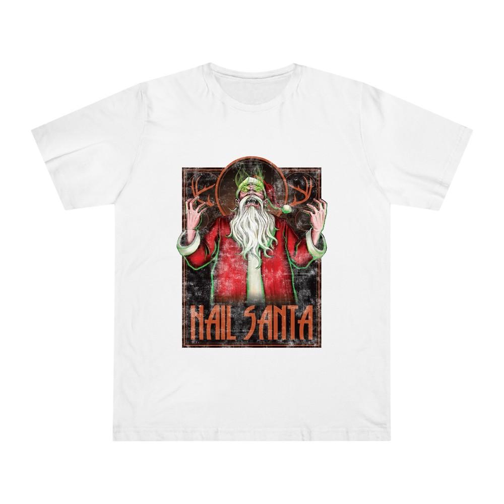 Hail Funny Scary Santa Halloween Tshirt Bat Horror Trick Treat Unisex Tee Top