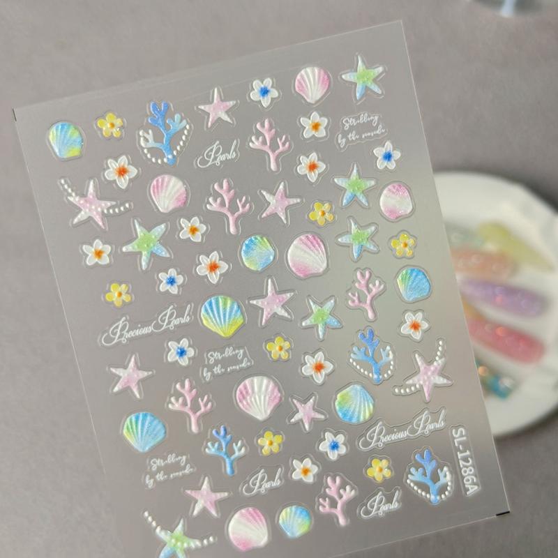 3D Starfish Embossed Nail Art Stickers Ocean Themed Self Adhesive 1Pcs Nail Decals for Summer Beach Vacation Manicure