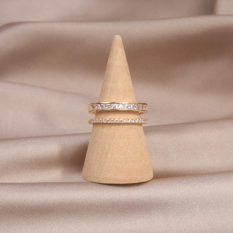 Korea Modeschmuck 14 Karat Echtvergoldung Doppelzircon Ring Elegante Damenöffnung Einstellbar Tägliches Arbeitszubehör