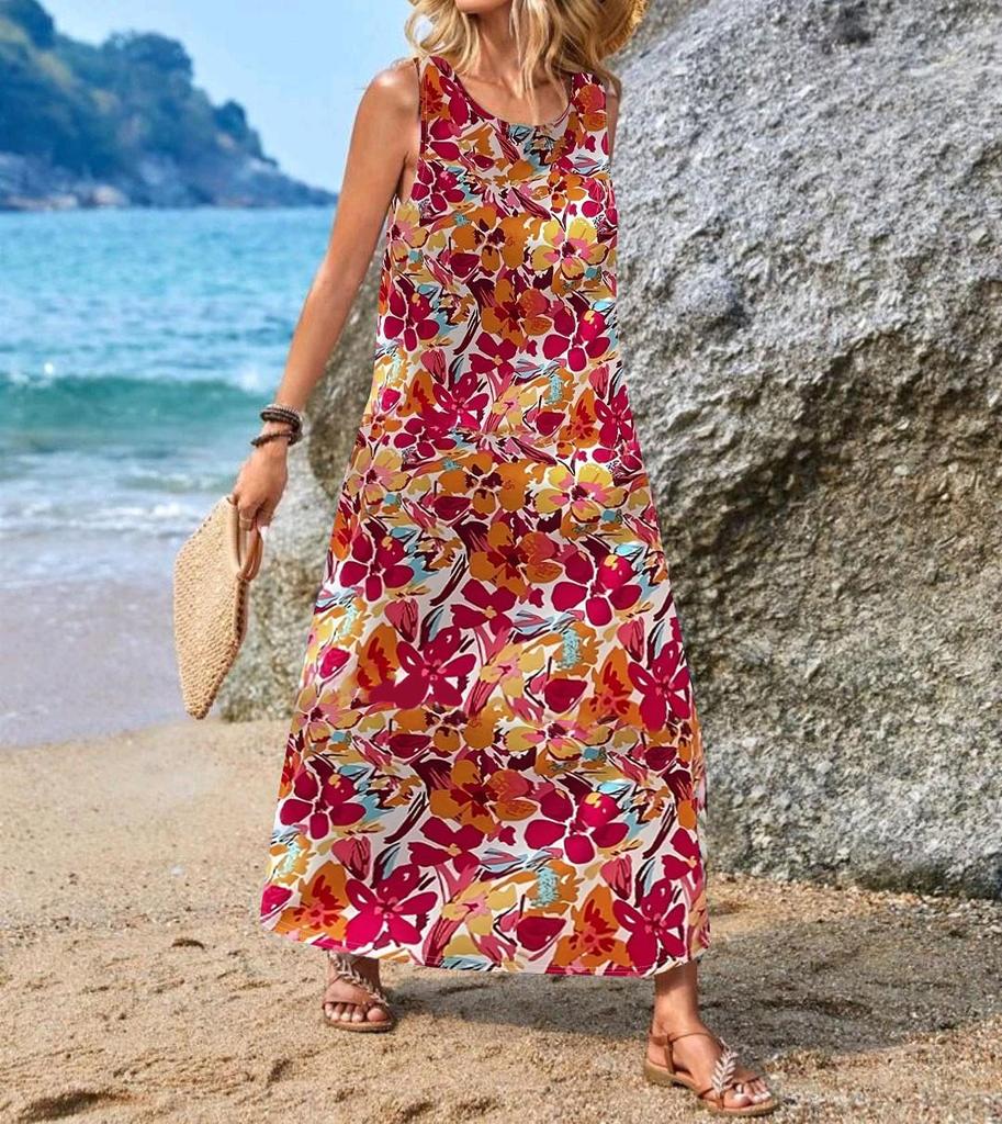 2024 Sleeveless Bohemian Print Women's Casual Dress