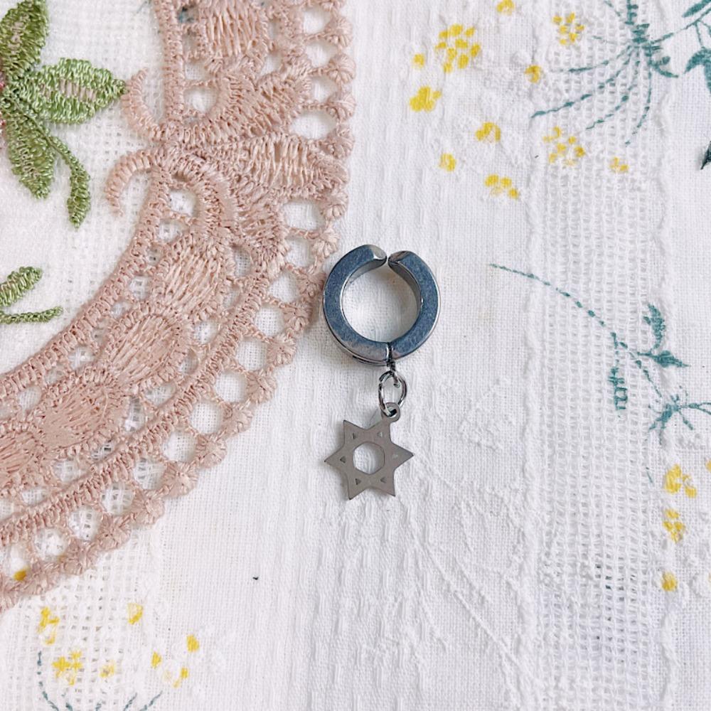 Hexagram Doll Stud Earrings Chain Black Plush Doll Earring  Cotton Doll Accessories