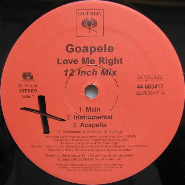 12inch Record GOAPELE - Love Me Right 44683417 Columbia, Skybl 2006 US Soul/Funk Used