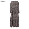 ZANZEA Herbst Frühling Damen Vintage Langarm Blumendruck Lässig A-Linie Dünn Maxikleid