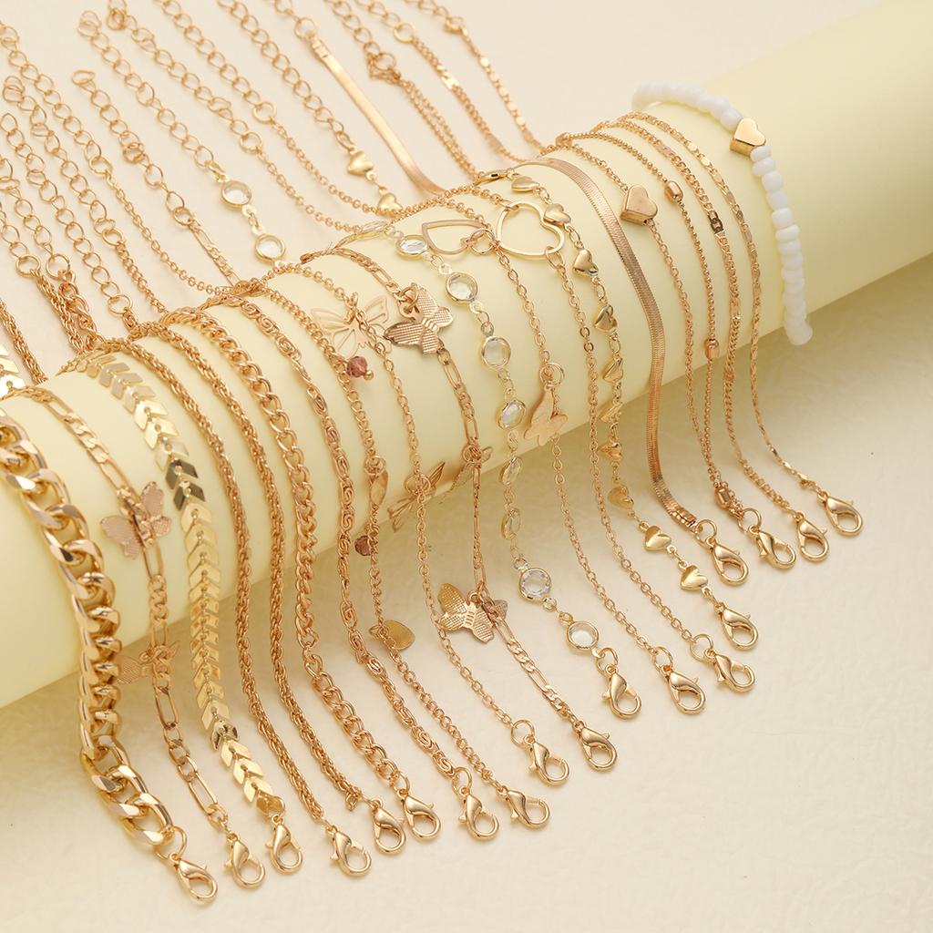20 Stück/Set Böhmische gedrehte Schlangenketten-Fußkettchen für Damen Sommer Strand Vintage Einfaches Fuß-Knöchelarmband am Bein Schmuck Geschenke