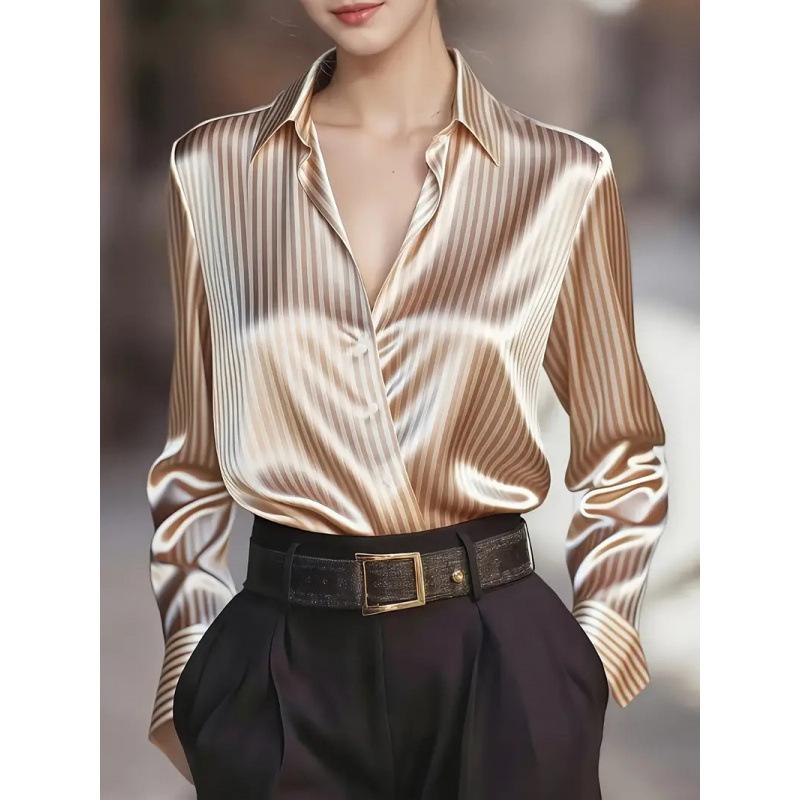 

2025 Autumn French Design Retro Striped Niche Long-sleeved Shirt for Women S